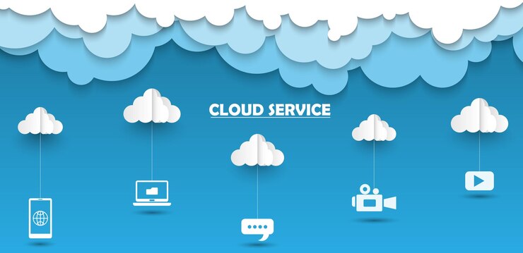 Vektor weißer und blauer Cloud-Service-Papierschnittstil mit Schatten