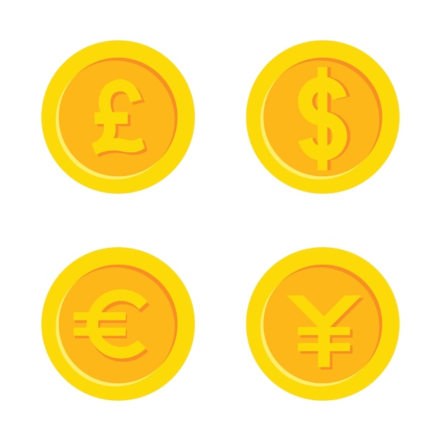 Vektor Weltwährungen Goldmünzen Dollar Euro Yen Pfund Sterling