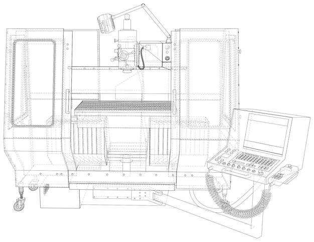 Vektor Wireframe-Fräsmaschine. EPS10-Format Vektor aus 3D erstellt
