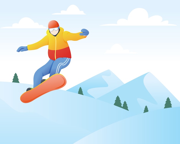 Vektorabbildung des snowboarders. wintersport und erholung, wintersportaktivitäten