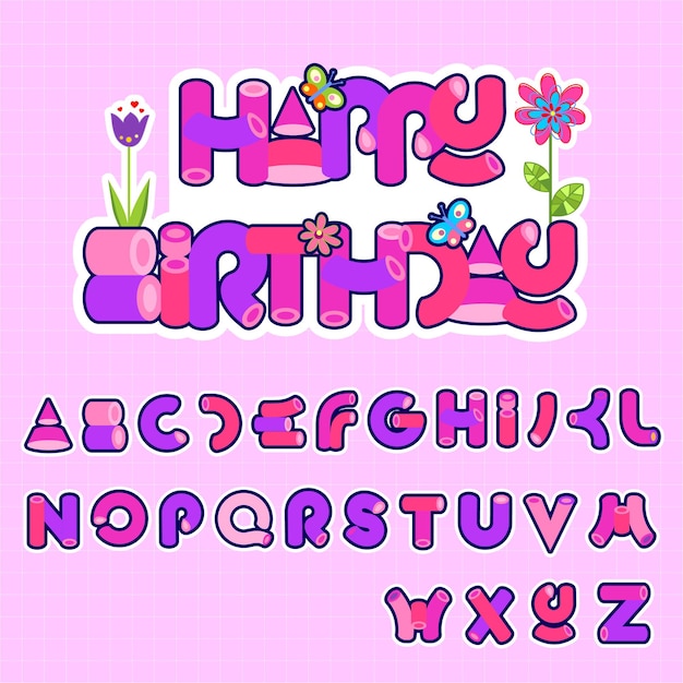 Vektoralphabet mit Blumen und Schmetterlingen Handgezeichnete Buchstaben und Zahlen