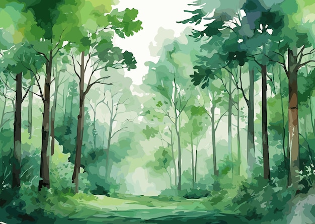 Vektoraquarellhintergrund breiter grüner Wald