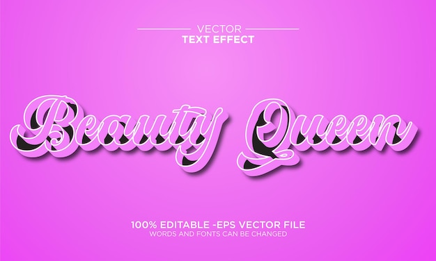 Vektor vektorbearbeitbare 3d-schönheitskönigin-texteffekt-typografie-vorlage