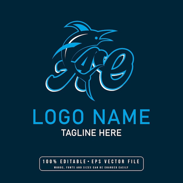 Vektorbearbeitbarer Hai mit AO-Letter-Logo-Design
