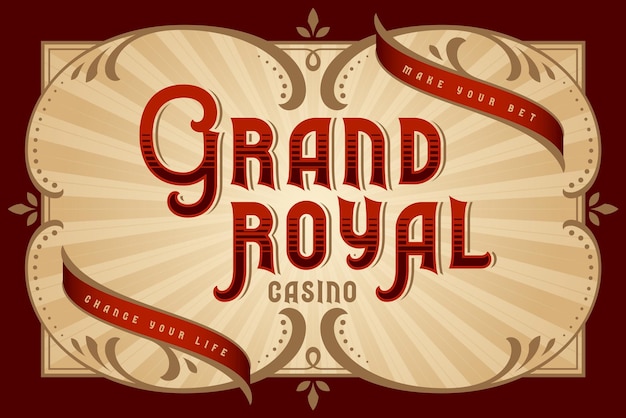 Vektorbeschriftungsposter mit Textlabel Grand Royal Casino