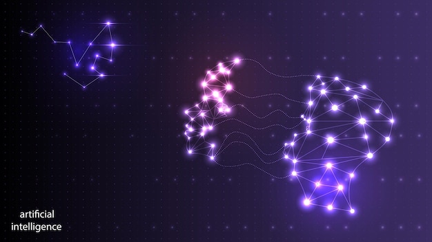 Vektorbild der künstlichen intelligenz in form eines leuchtenden menschlichen kopfes. eps 10