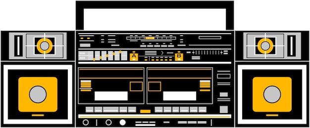 Vektor vektorbild einer klassischen boombox. inspiriert vom jvc pc-w330 jw-modell in schwarz und gelb