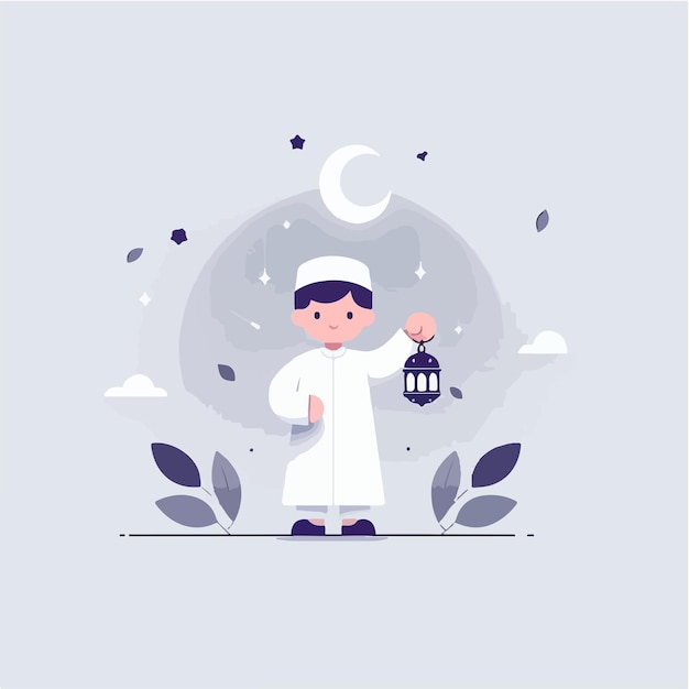 Vektorbild eines Kindes, das ein glückliches Eid al-Fitr wünscht
