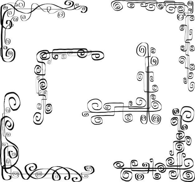 Vektorbild von gesetzten dekorativen ecken aus kalligraphischen strudeln