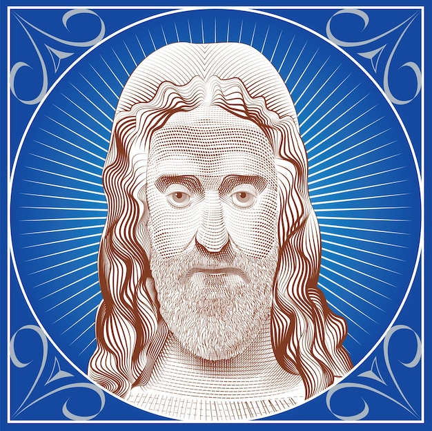 Vektor vektorbild von jesus christus im stil der klassischen grafikgravur