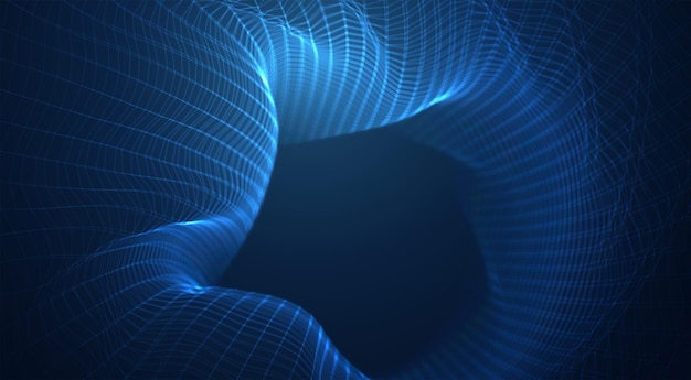 Vektorblauer Hintergrund aus 3D-Polygonnetz, Biegungen, Wellen und Flüssen