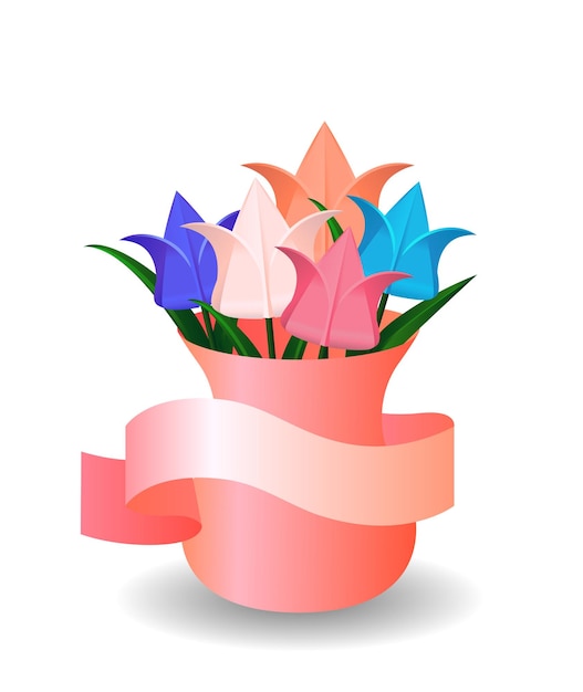 Vektorblumenstrauß aus origami-papiertulpen in einer vase für ihr design und ihre kreativität