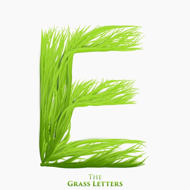 Vektorbuchstabe E aus saftigem Gras-Alphabet Grünes E-Symbol, bestehend aus wachsendem Gras Realistisches Alphabet aus organischen Pflanzen Frühlings- und Ökologie-Schriftsatzillustration