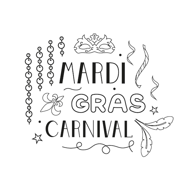 Vektor vektorbuchstaben für den mardi gras-karnival im doodle-stil mardi gras-party-design auf einem weißen