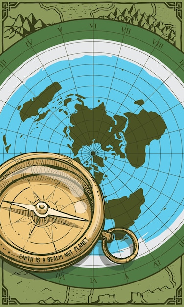 Vektordarstellung der Theorie der flachen Erde Karte der Himmelsrichtungen Illustration der flachen Weltkarte