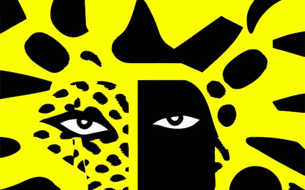 Vektordarstellung des afrikanischen gesichts in minimal abstraktem stil modeillustration und abstraktes gelbes und schwarzes poster schönheit und moderne kunst