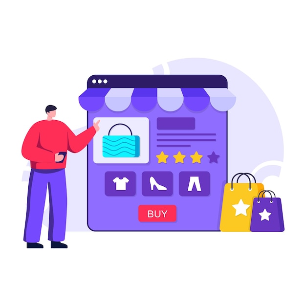 Vektordesign des Online-Shopping-Illustrationsdesigns der E-Commerce-Website