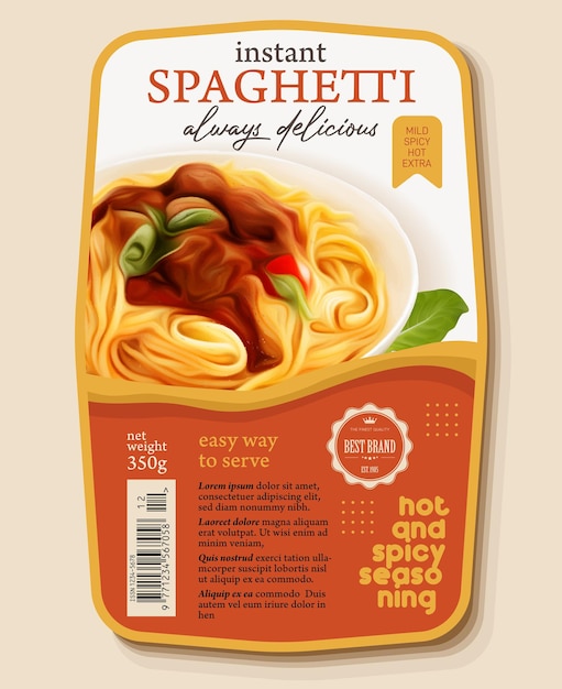 Vektordesign für spaghetti-lebensmitteletiketten