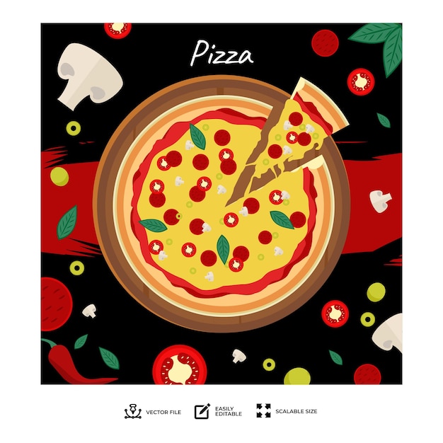 Vektordesign köstliche Pizza Social-Media-Hintergrundvorlage
