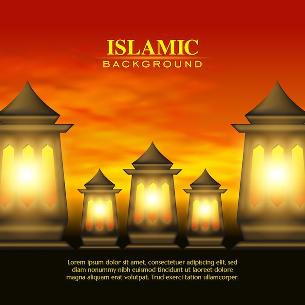 Vektordesign mit islamischem hintergrund mit gradientenlaterne