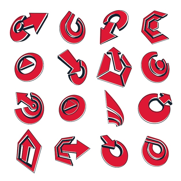 Vektordimensionale Sammlung von Geschäfts- und Unternehmensgrafiksymbolen. Set aus roten Pfeilen und verschiedenen einfachen Designelementen.