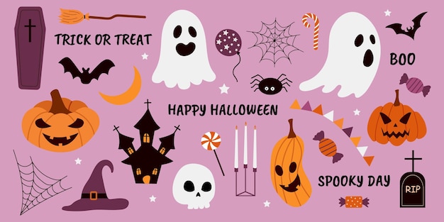 Vektorelemente für Halloween. Geeignet für Scrapbooking-Grußkarten, Party-Einladungsplakate