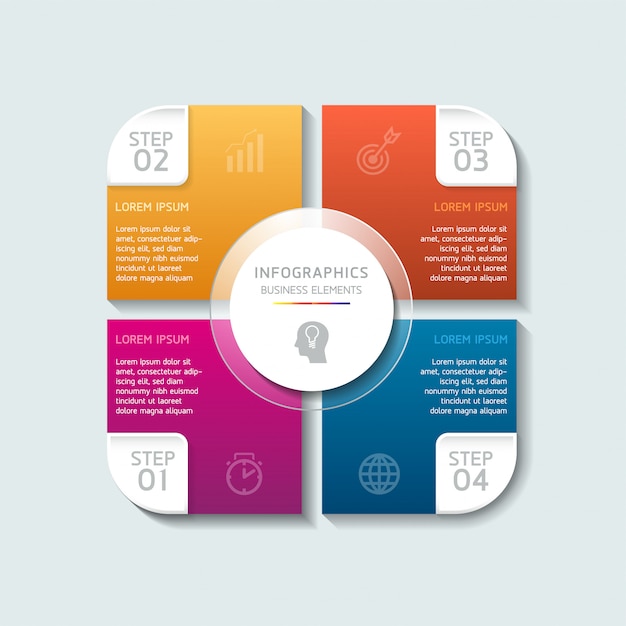 Vektorelemente für Infografik. Präsentation und Diagramm. Schritte oder Prozesse. 4 Schritte.