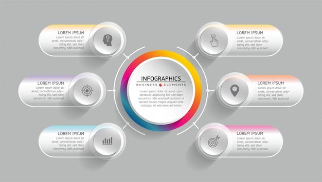 Vektorelemente für infografik. präsentation und diagramm. schritte oder prozesse. 6 schritte.