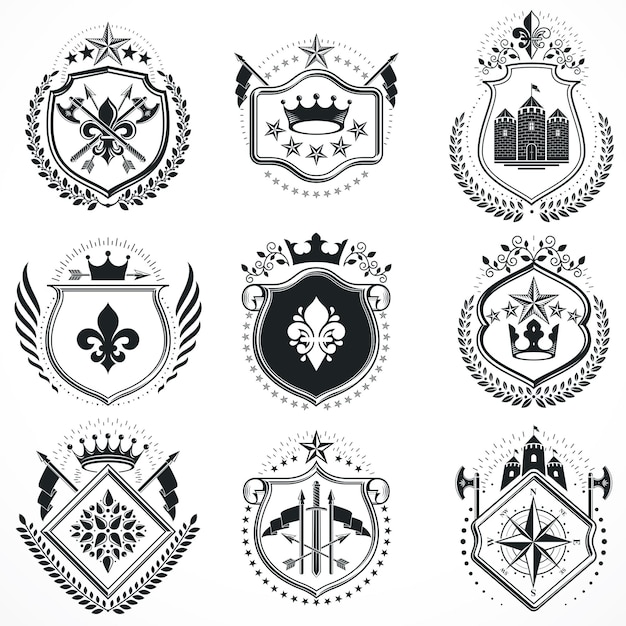 Vektorembleme, heraldische vintage-designs. wappensammlung, vektorset.