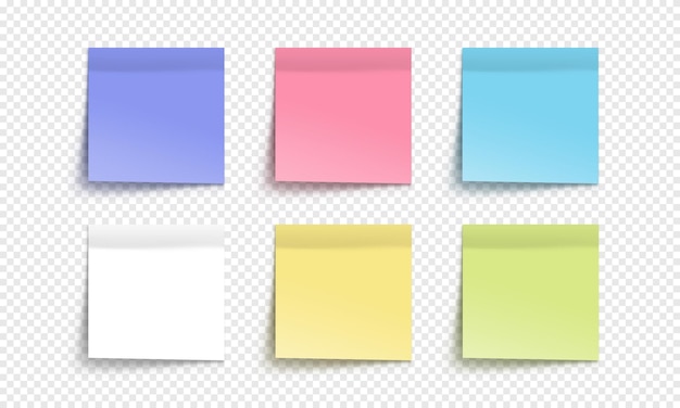 Vektorfarbenes Notizpapier, isoliert auf durchsichtigem Hintergrund Realistische klebrige Notiz Mockup von farbigen Notizpapieren für das Design