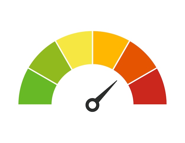 Vektorfarbtachometer mit Pfeil für Armaturenbrett mit grün gelb orange