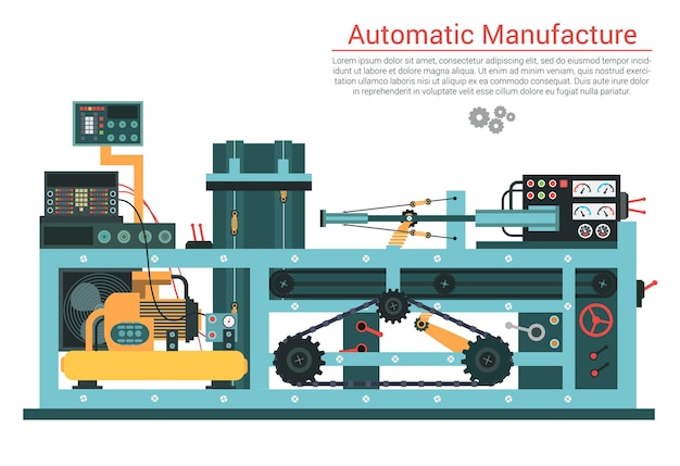 Vektorflache Illustration der komplexen technischen Maschine