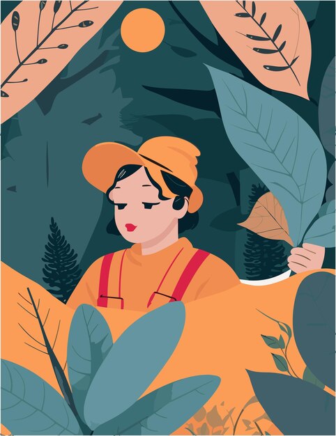 Vektorflaches illustrationsdesign von wildtierbiologen, die im wald arbeiten