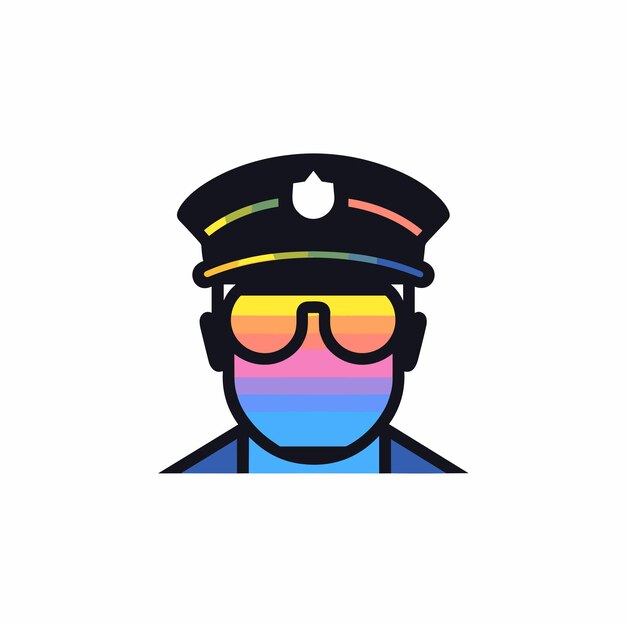 Vektorflaches symbol eines mannes mit regenbogenfarbenem hut und brille