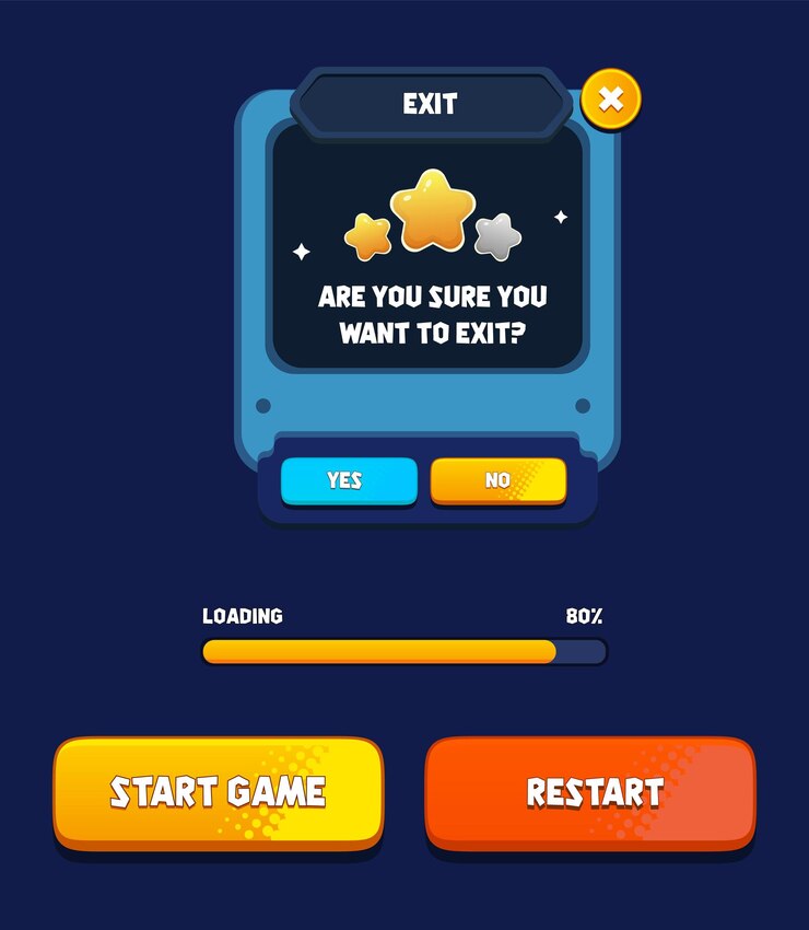 Vektorfreies Vektordesign für den kompletten Satz von Score-Button-Spiel-Popup-Symbolen und -Elementen