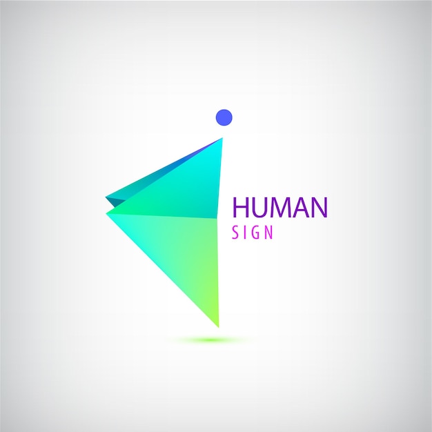 Vektorgeometrisches origami-mann-logo, zeichen. leader, business, gewinner soziales unternehmen symbol