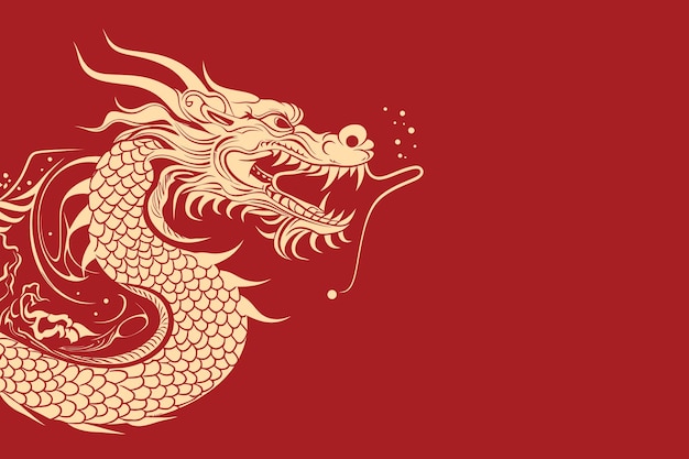 Vektorgoldener chinesischer Drache-Aufkleberaufkleber mit rotem Hintergrund