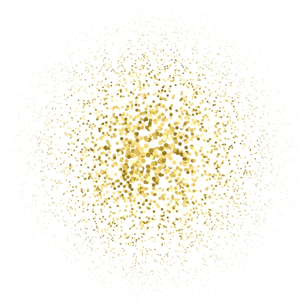 Vektorgoldfarbene Partikel funken glänzenden Staubeffekt Konfetti Textur Kunst Luxus Magie reichen künstlerischen abstrakten radialen Farbverlauf weißer Hintergrund