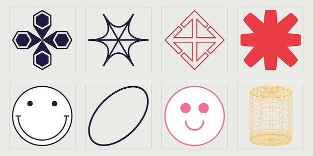 Vektorgrafik-Assets-Set Große Sammlung abstrakter grafischer geometrischer Symbole Vorlagen für Notizposter