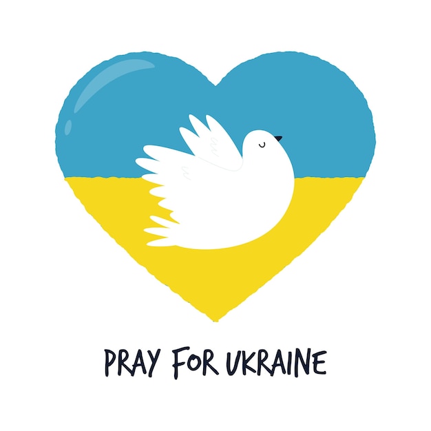 Vektorgrafik betet für die ukraine taube und herz in den farben der ukrainischen flagge