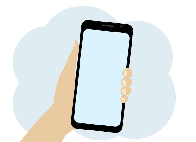 Vektorgrafik einer Hand, die ein Mobiltelefon hält. Platz für Text