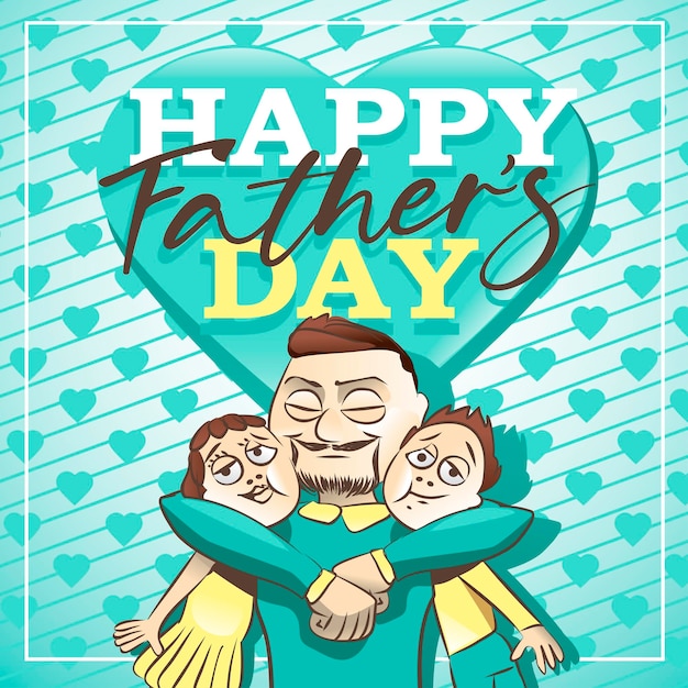 Vektor vektorgrafik glücklicher vater mit einem sohn und einer tochter happy father's day card design