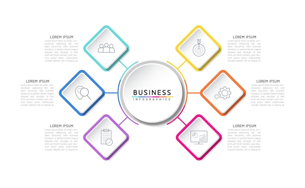 Vektorgrafik, Infografik-Design, Vorlage, Marketing, Informationen, mit 6 Optionen oder Schritten