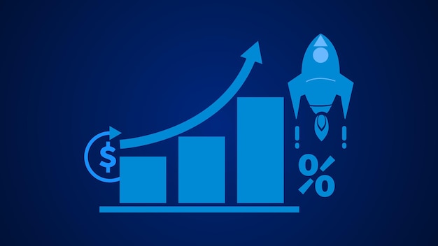 Vektorgrafik Leuchtendes cyanfarbenes Geschäftsdiagramm und Erfolgspfeil auf blauem Eps-Hintergrund