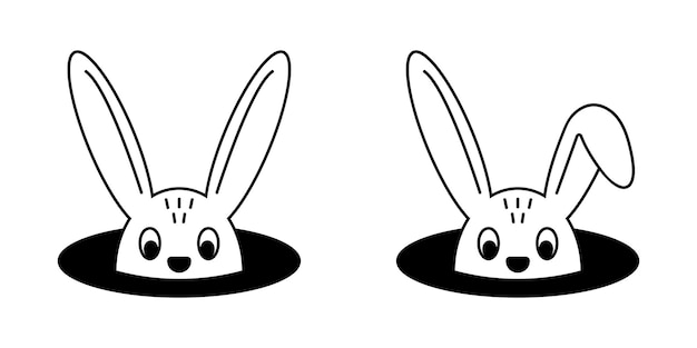 Vektorgrafik mit schwarzem kaninchenloch niedliches minimalistisches cartoon-logo isoliert auf weiß
