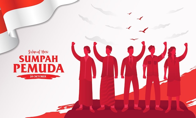 Vektorgrafik selamat hari sumpah pemuda übersetzung happy indonesian youth pledge geeignet für grußkarten, poster und banner