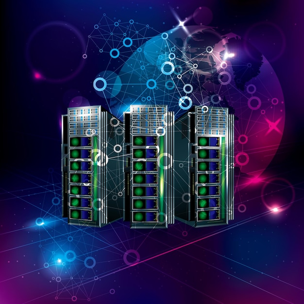 Vektorgrafik-Supercomputer. Das Cloud-Computing-Konzept.