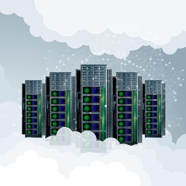 Vektorgrafik-Supercomputer. Das Cloud-Computing-Konzept.