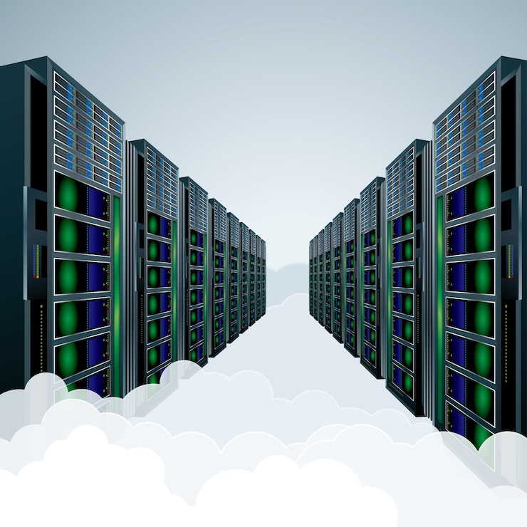 Vektor vektorgrafik-supercomputer. das cloud-computing-konzept.