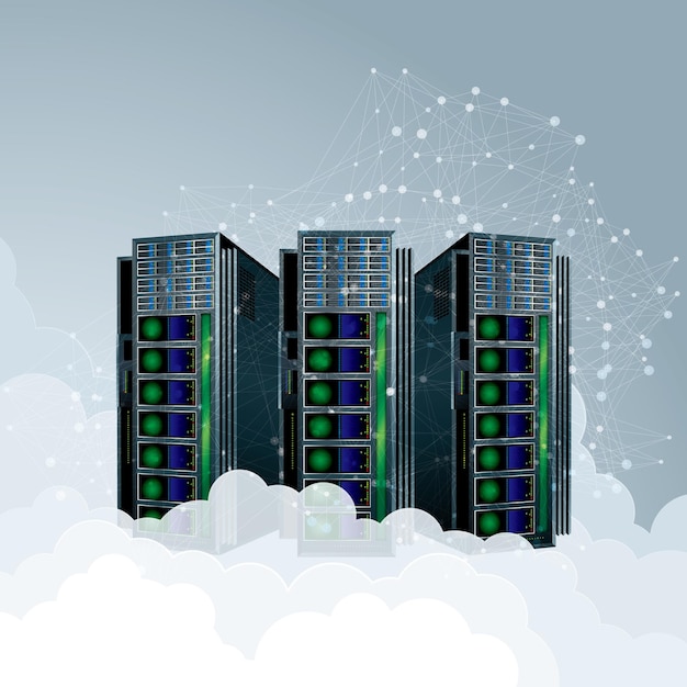 Vektorgrafik-Supercomputer. Das Cloud-Computing-Konzept.